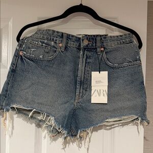 ZARA Light Blue Distressed Frayed Denim Shorts